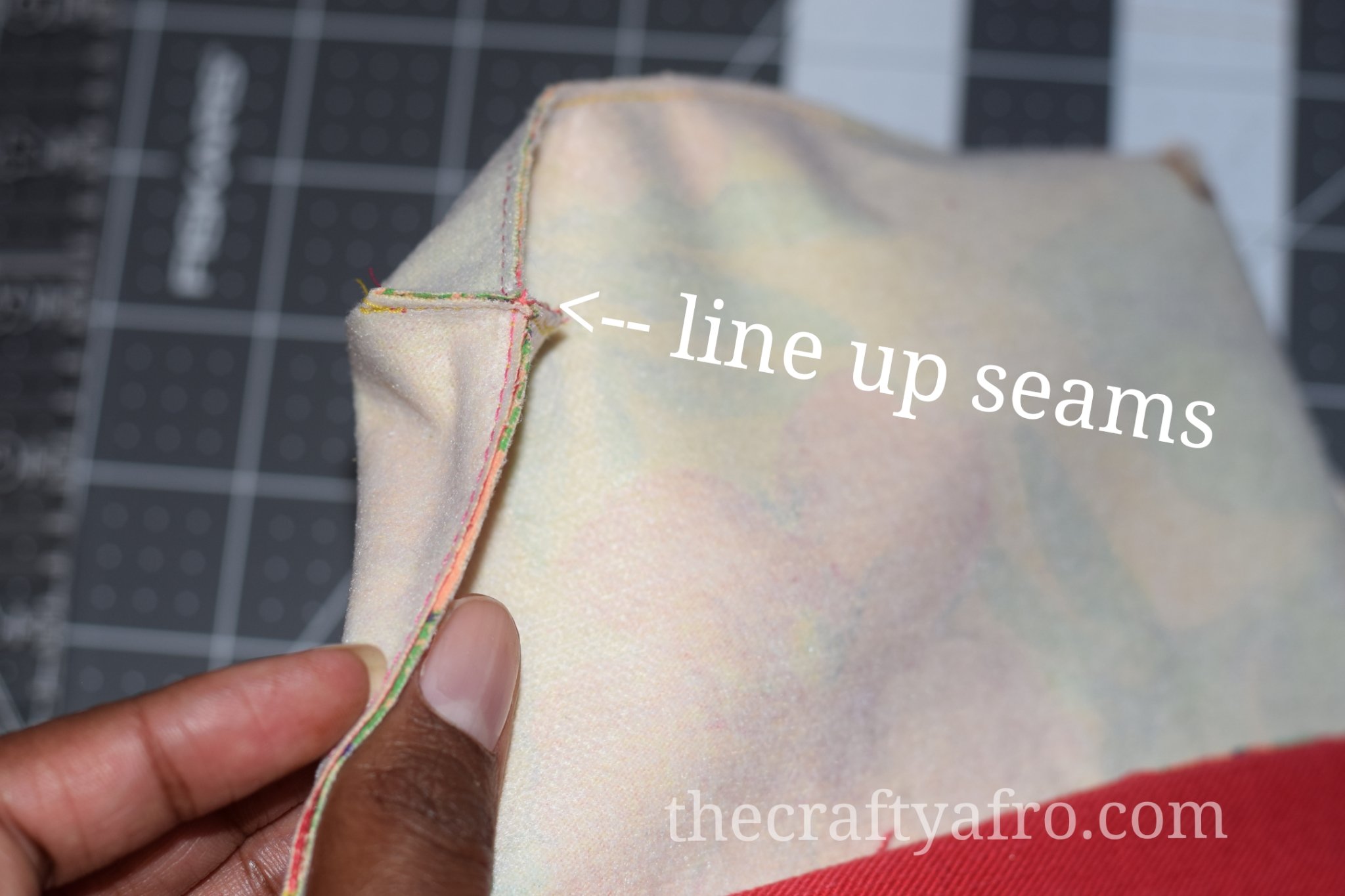 Align your seams before sewing the corners together.